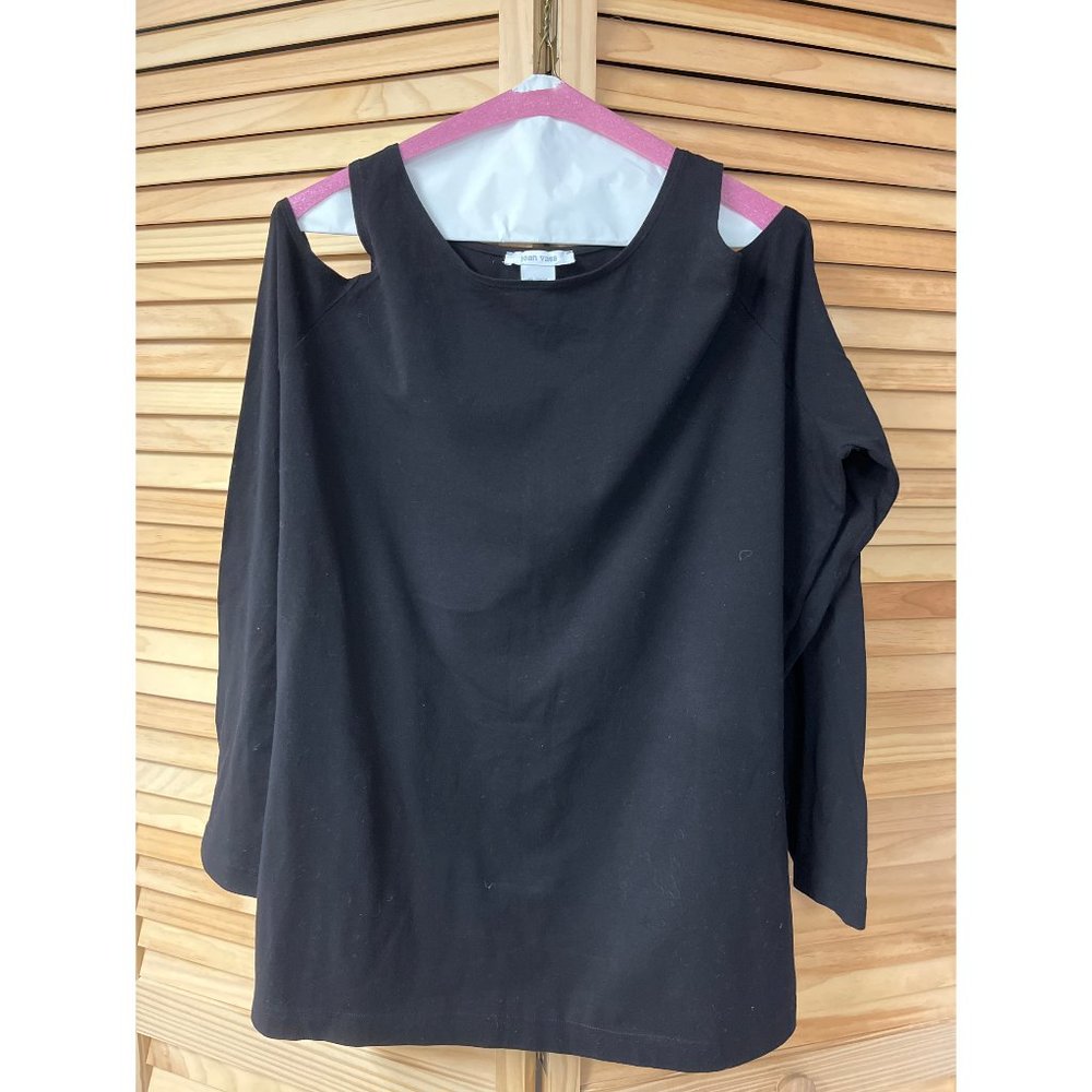 Joan Vass Cold Shoulder Top Shirt Tunic XL Black 14 16